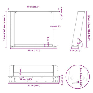 vidaXL Coffee Table Legs U-Shaped 2 pcs Black 60x(42-43) cm Steel