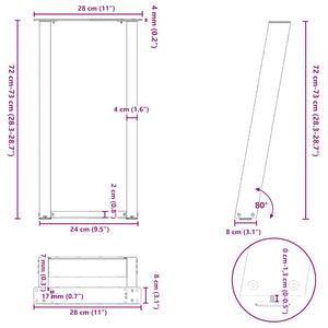 vidaXL Console Table Legs U-Shaped 2 pcs Black 28x(72-73) cm Steel