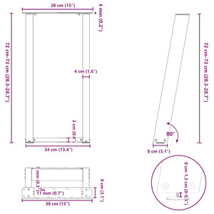 vidaXL Console Table Legs U-Shaped 2 pcs Black 38x(72-73) cm Steel