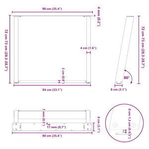 vidXL Dining Table Legs U-Shaped 2 pcs Anthracite 90x(72-73) cm Steel