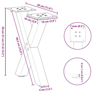 vidaXL Coffee Table Legs X-Shaped 2 pcs Black 30x(30-31) cm Steel