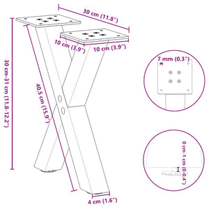 vidaXL Coffee Table Legs X-Shaped 2 pcs White 30x(30-31) cm Steel