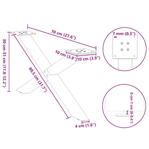 vidaXL Coffee Table Legs X-Shaped 2 pcs Black 70x(30-31) cm Steel