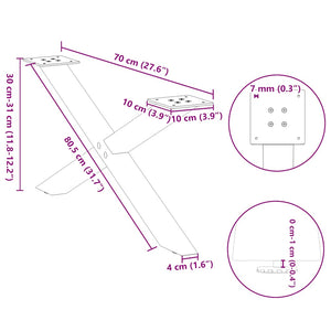 vidaXL Coffee Table Legs X-Shaped 2 pcs White 70x(30-31) cm Steel