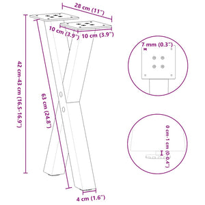 vidaXL Coffee Table Legs X-Shaped 2 pcs Black 28x(42-43) cm Steel