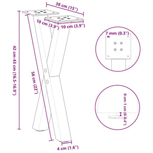 vidaXL Coffee Table Legs X-Shaped 2 pcs Black 38x(42-43) cm Steel