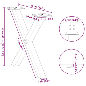 vidaXL Coffee Table Legs X-Shaped 2 pcs Anthracite 60x(42-43) cm Steel