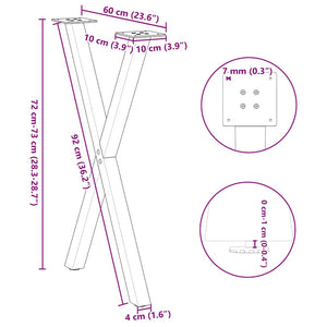 vidaXL Dining Table Legs X-Shaped 2 pcs Black 60x(72-73) cm Steel