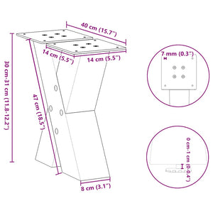 vidaXL Coffee Table Legs X-Shaped 2 pcs White 40x(30-31) cm Steel