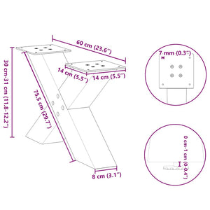 vidaXL Coffee Table Legs X-Shaped 2 pcs White 60x(30-31) cm Steel