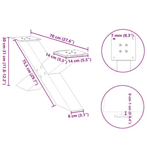 vidaXL Coffee Table Legs X-Shaped 2 pcs Black 70x(30-31) cm Steel