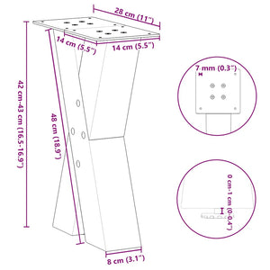 vidaXL Coffee Table Legs X-Shaped 2 pcs Black 28x(42-43) cm Steel