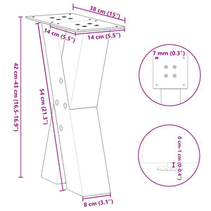 vidaXL Coffee Table Legs X-Shaped 2 pcs Black 38x(42-43) cm Steel