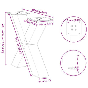 vidaXL Coffee Table Legs X-Shaped 2 pcs White 60x(42-43) cm Steel