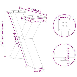 vidaXL Coffee Table Legs X-Shaped 2 pcs Anthracite 60x(42-43) cm Steel