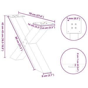 vidaXL Coffee Table Legs X-Shaped 2 pcs Anthracite 70x(42-43) cm Steel