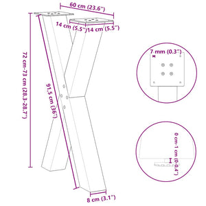 vidaXL Dining Table Legs X-Shaped 2 pcs Black 60x(72-73) cm Steel