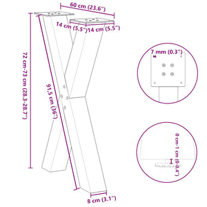 vidaXL Dining Table Legs X-Shaped 2 pcs Anthracite 60x(72-73) cm Steel