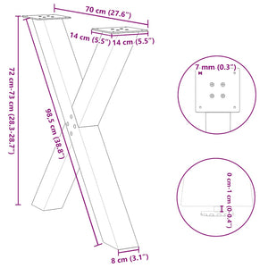 vidaXL Dining Table Legs X-Shaped 2 pcs Anthracite 70x(72-73) cm Steel