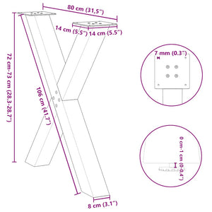 vidaXL Dining Table Legs X-Shaped 2 pcs Black 80x(72-73) cm Steel