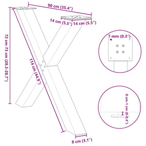 vidaXL Dining Table Legs X-Shaped 3 pcs Black 90x(72-73) cm Steel