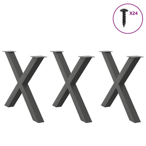 vidaXL Dining Table Legs X-Shaped 3 pcs Anthracite 90x(72-73) cm Steel