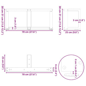 vidaXL Coffee Table Legs T-Shaped 2 pcs Black 70x25x(30-31) cm Steel