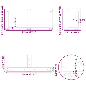 vidaXL Coffee Table Legs T-Shaped 2 pcs Anthracite 70x25x(30-31) cm Steel