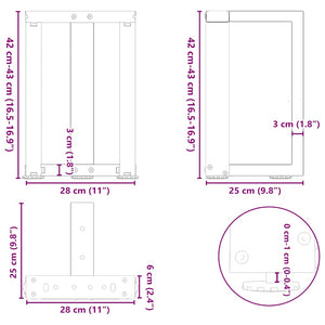 vidaXL Coffee Table Legs T-Shaped 2 pcs Black 28x25x(42-43) cm Steel