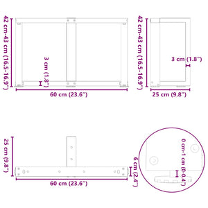 vidaXL Coffee Table Legs T-Shaped 2 pcs White 60x25x(42-43) cm Steel