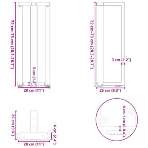 vidaXL Console Table Legs T-Shaped 2 pcs Black 20x28x(72-73) cm Steel