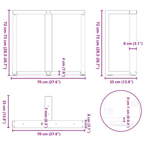 vidaXL Dining Table Legs T-Shaped 2 pcs White 70x35x(72-73) cm Steel