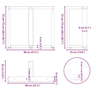 vidaXL Dining Table Legs T-Shaped 2 pcs White 80x35x(72-73) cm Steel