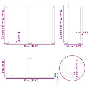 vidaXL Dining Table Legs T-Shaped 2 pcs White 90x35x(72-73) cm Steel