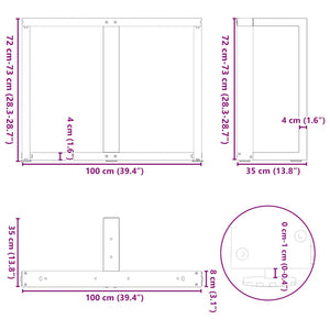 vidaXL Dining Table Legs T-Shaped 2 pcs White 100x35x(72-73) cm Steel