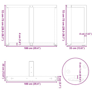 vidaXL Dining Table Legs T-Shaped 2 pcs Anthracite 100x35x(72-73) cm Steel