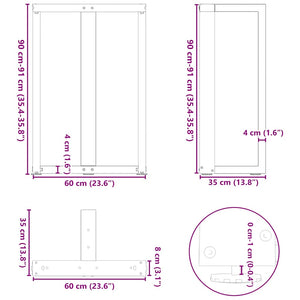 vidaXL Bar Table Legs T-Shaped 2 pcs Black 60x35x(91-92) cm Steel