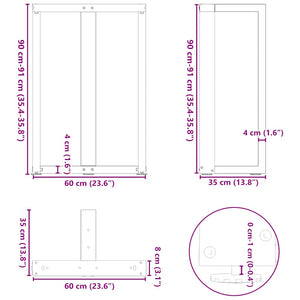 vidaXL Bar Table Legs T-Shaped 2 pcs White 60x35x(91-92) cm Steel