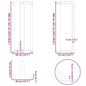 vidaXL Bar Table Legs T-Shaped 2 pcs Black 40x35x(101-102) cm Steel