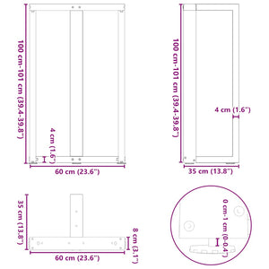 vidaXL Bar Table Legs T-Shaped 2 pcs Black 60x35x(101-102) cm Steel