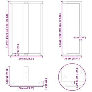 vidaXL Bar Table Legs T-Shaped 2 pcs Anthracite 60x35x(101-102) cm Steel