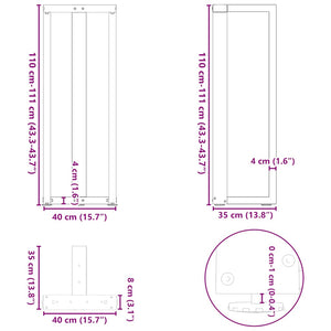 vidaXL Bar Table Legs T-Shaped 2 pcs Black 40x35x(111-112) cm Steel