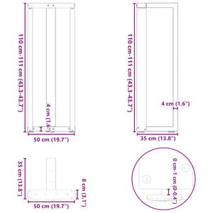 vidaXL Bar Table Legs T-Shaped 2 pcs Black 50x35x(111-112) cm Steel