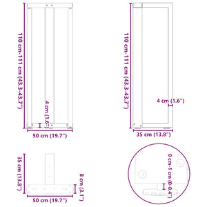 vidaXL Bar Table Legs T-Shaped 2 pcs White 50x35x(111-112) cm Steel