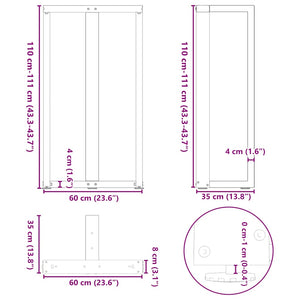 vidaXL Bar Table Legs T-Shaped 2 pcs White 60x35x(111-112) cm Steel