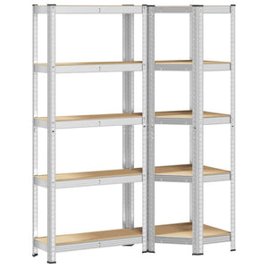 vidaXL 2 Piece 5-Layer Shelves Set Silver Steel&Engineered Wood