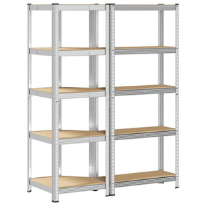 vidaXL 2 Piece 5-Layer Shelves Set Silver Steel&Engineered Wood