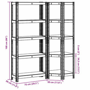 vidaXL 2 Piece 5-Layer Shelves Set Silver Steel&Engineered Wood