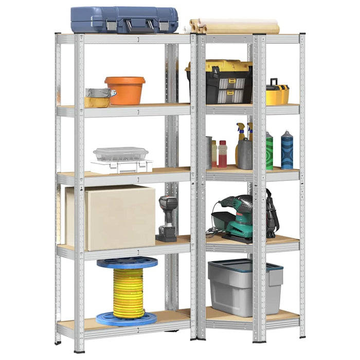 vidaXL 2 Piece 5-Layer Shelves Set Silver Steel&Engineered Wood