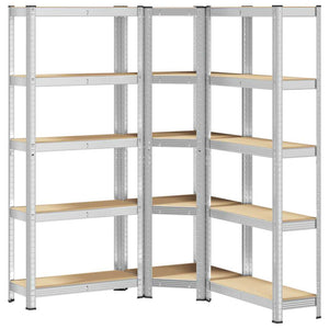 vidaXL 3 Piece 5-Layer Shelves Set Silver Steel&Engineered Wood